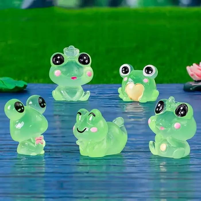 Figurines décoratives lumineuses pour jardin féerique, 6 pièces/ensemble, figurines de grenouilles miniatures, brillent la nuit, décoration pour la maison