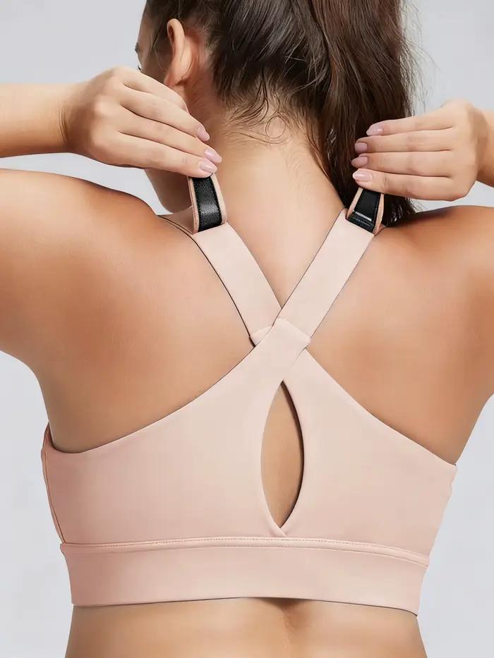 1 pièce, soutien-gorge de sport à fermeture éclair et velcro pour femme, soutien-gorge de sport antichoc et de maintien, soutien-gorge de sport à fort impact pour yoga, course à pied et fitness