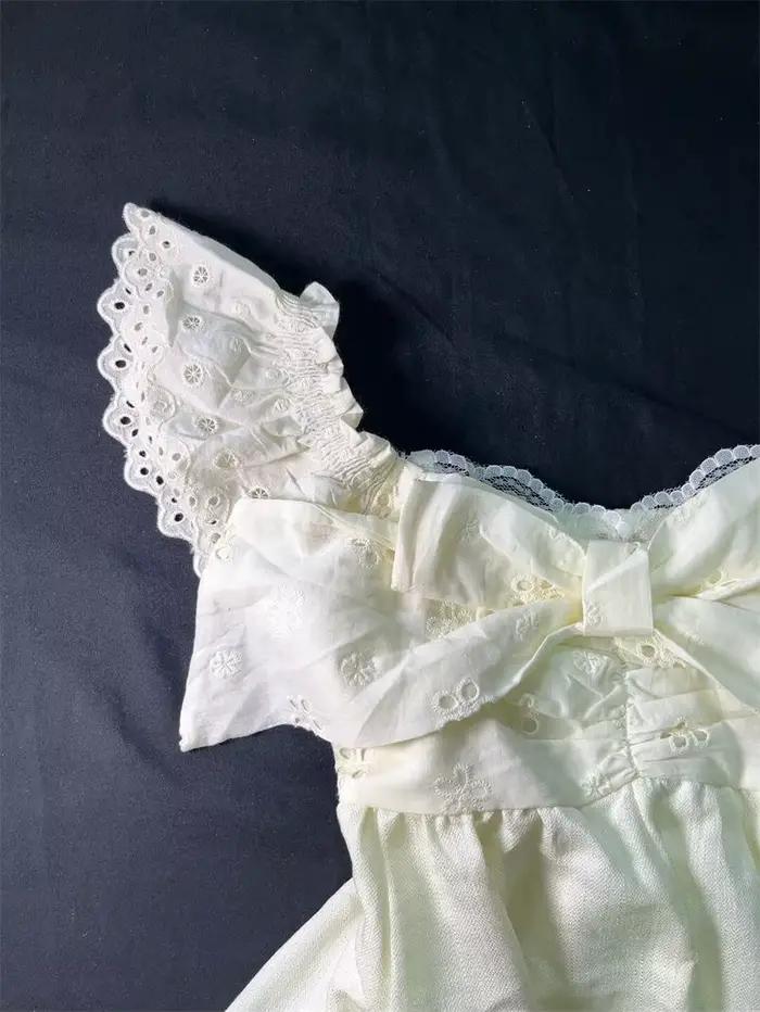 Robes d'été françaises tendance, coupe ajustée, avec nœud et dentelle, épaules dénudées, pour femme, idéales pour les anniversaires, décontractées, soldes de liquidation