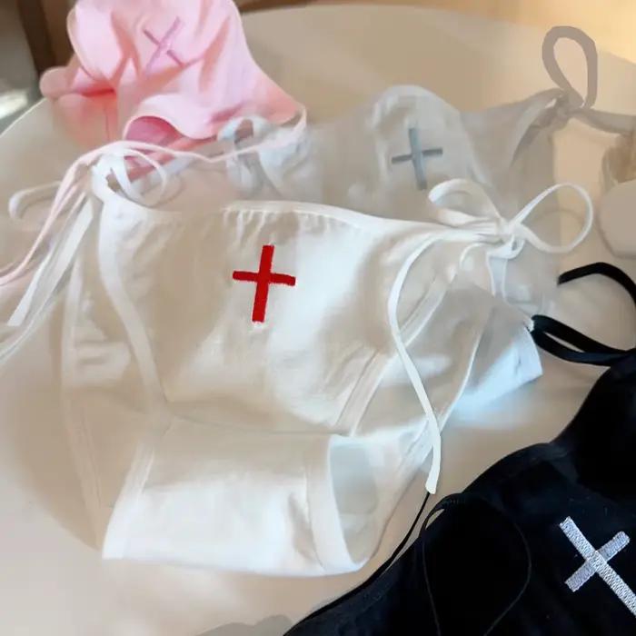 Sous-vêtement imprimé croisé à lacets pour cosplay d'infirmière