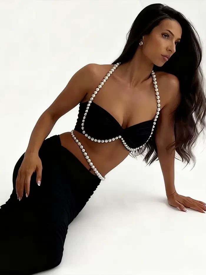 Kliou – ensemble 2 pièces avec décoration de perles pour femme