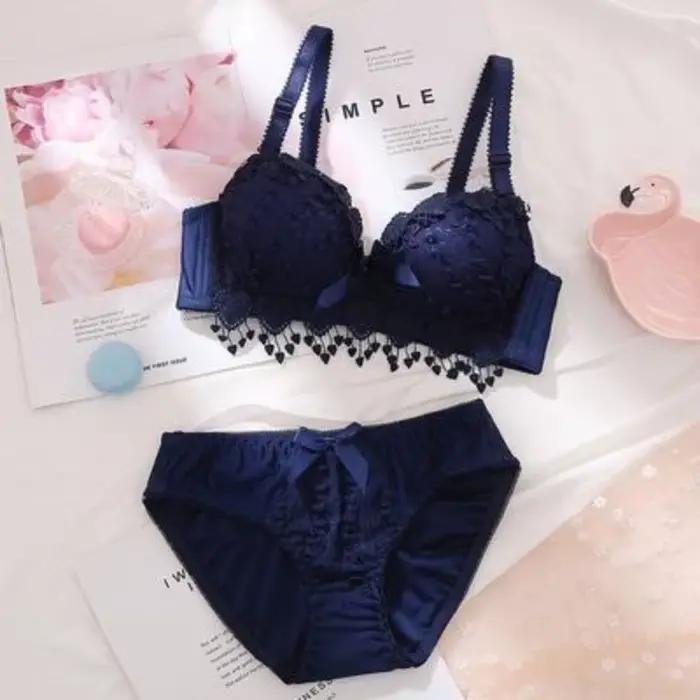 Ensemble de soutien-gorge et culotte en acrylique avec broderie florale pour femmes, grande taille, confortable et respirant