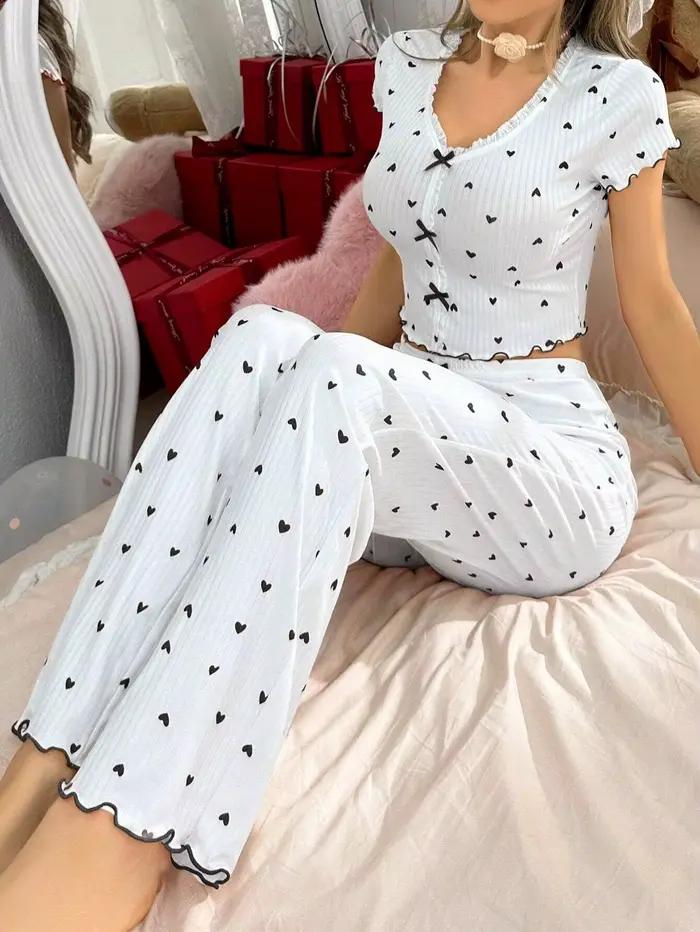 Ensemble de pyjama pour femmes à imprimé cœur
