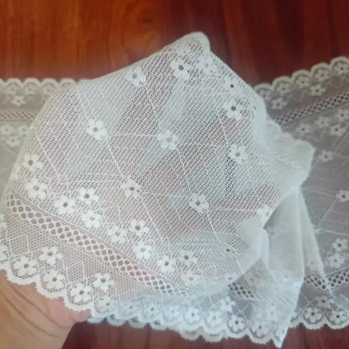 Ruban de dentelle élastique pour lingerie, matériau en dentelle, dentelle florale, ruban extensible, blanc cassé, 2 yards/lot, 18 cm de large