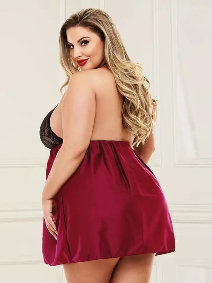 Sous-vêtements Sexy grande taille Robe licou en dentelle transparente pyjama ajouré femmes vêtements de nuit Lingerie