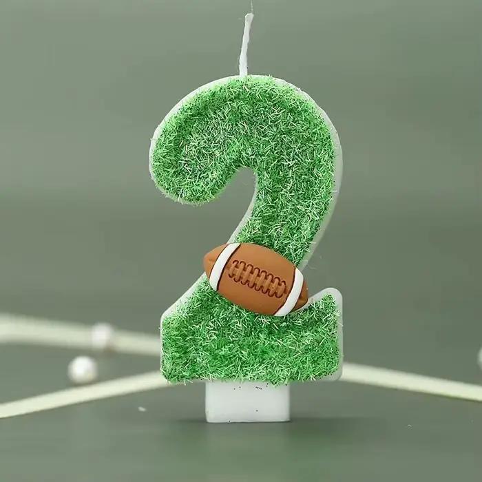 Bougies d'anniversaire numérotées 0-9 style rugby vert - Décoration de gâteau de football pour fêtes et anniversaires