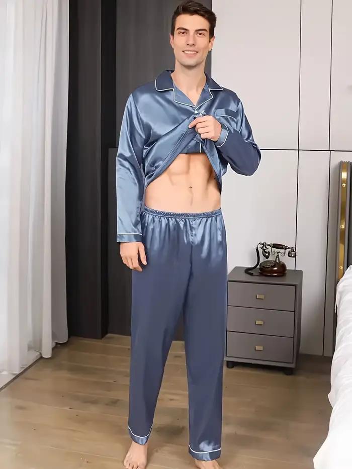 Hommes pyjama ensembles vêtements de nuit en microfibre pour dormir homme chemise soie à manches longues Pyjama mâle maison vêtements de nuit grande taille vêtements de détente