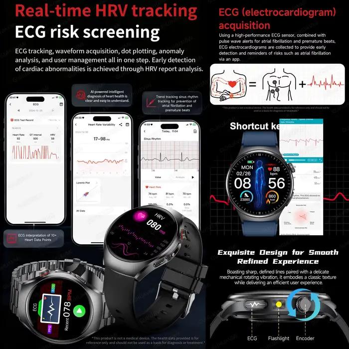 Nouvelle montre connectée 2026 pour diagnostic précis, avec mesure de la graisse corporelle, ECG, oxygène sanguin, tension artérielle, santé et sport, écran HD AMOLED, appels, pour hommes et femmes