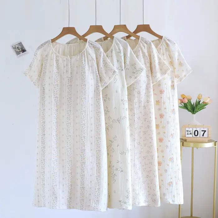 Chemise de nuit en coton fin style campagnard imprimé mignon pour femmes nuits d'été confortables et élégantes