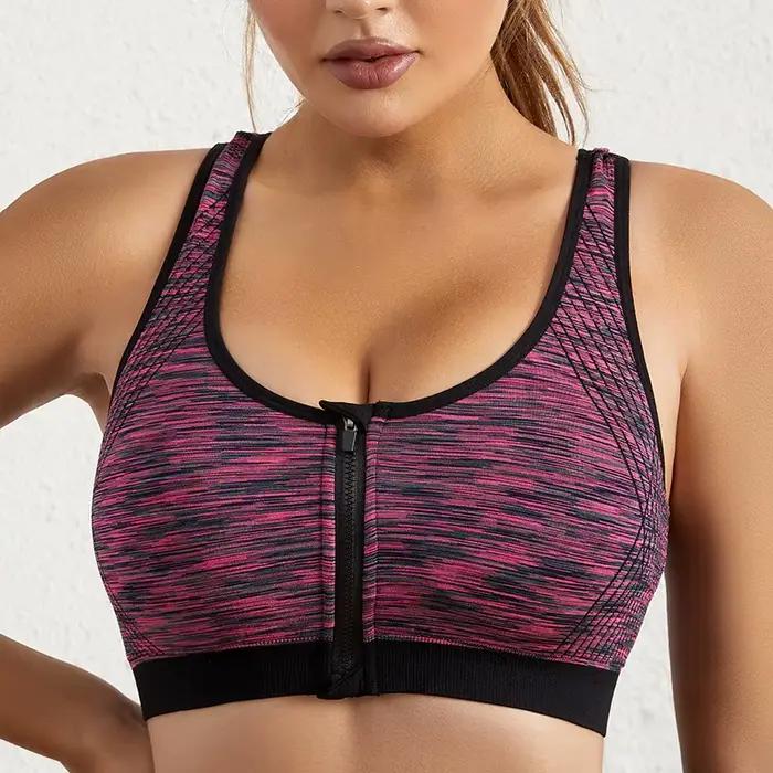 Soutien-gorge de sport zippé pour femme, maintien élevé, rembourré, dos nageur, idéal pour la course, la gym, le yoga et le fitness