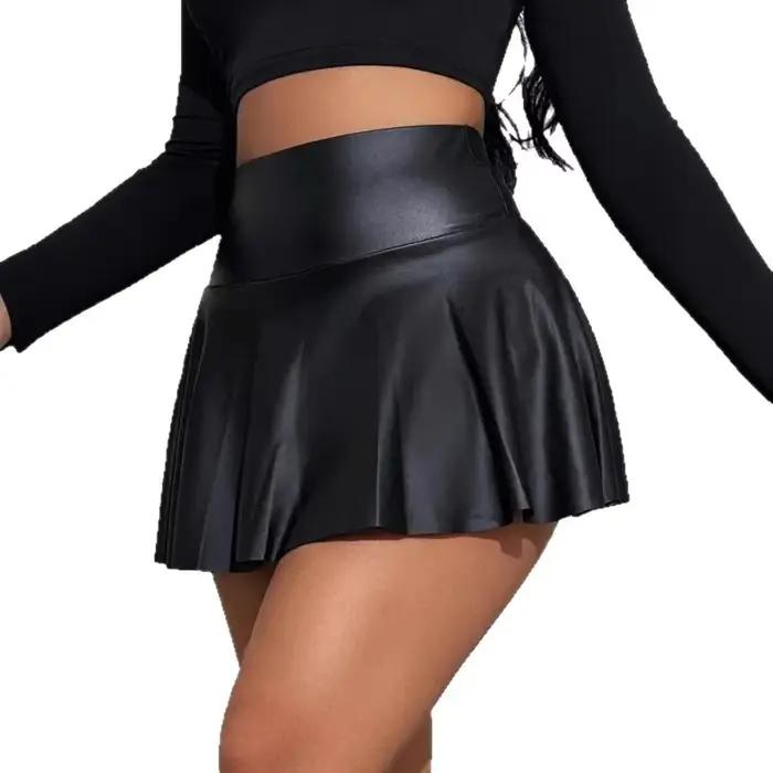 Mini-jupe ultra-courte sexy en PU pour boîte de nuit – Produit transfrontalier le plus vendu – Jupes courtes et élégantes en fibre de polyester