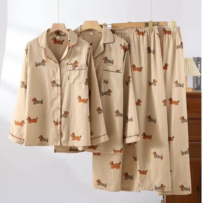 Nouvel ensemble de pyjama couple printemps-automne 2026 en gaze 100 % coton