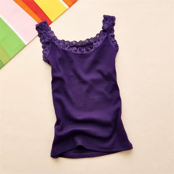 Débardeur sexy et décontracté en coton et polyester pour femmes, coupe moulante, dentelle élégante, multiple couleurs, adapté pour l'été et les sorties nocturnes