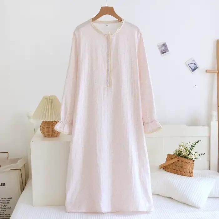 Chemise de nuit ultra-douce 100 % pur coton double gaze pour femme