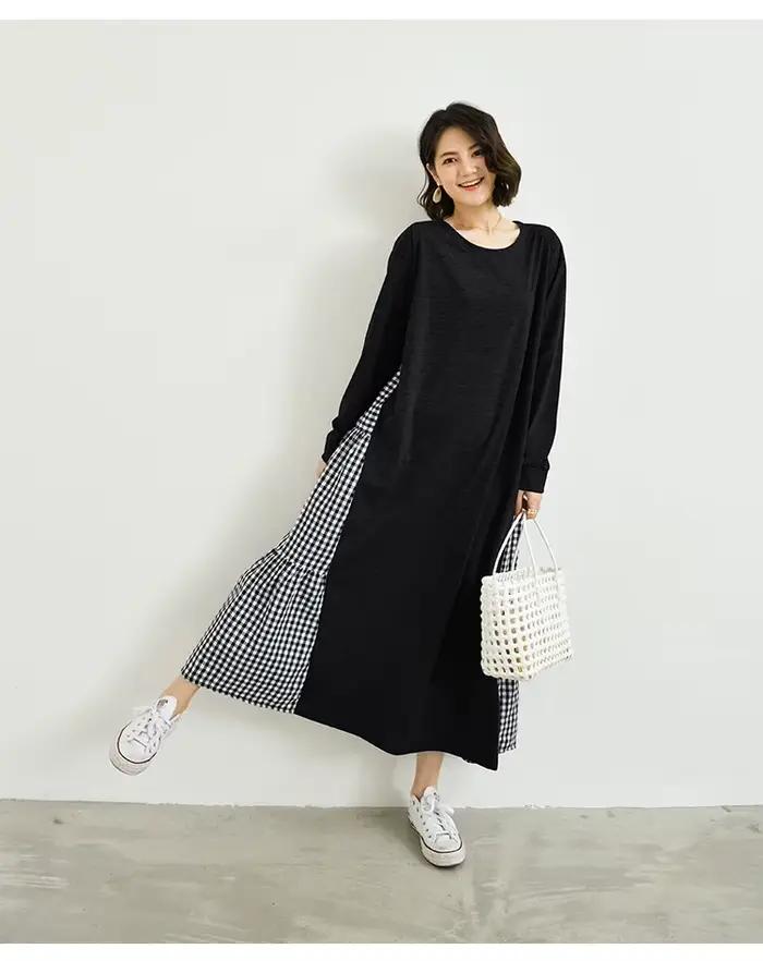 Fdfklak-Chemise de nuit en coton à carreaux pour femmes, manches longues, robe de nuit de printemps, vêtements de nuit à la mode, nouveau
