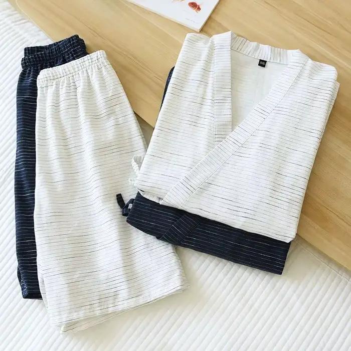 Pyjama Kimono Japonais pour Homme, en Coton, à Manches Courtes, Pantalon d'Été Simple, pour Service à Domicile