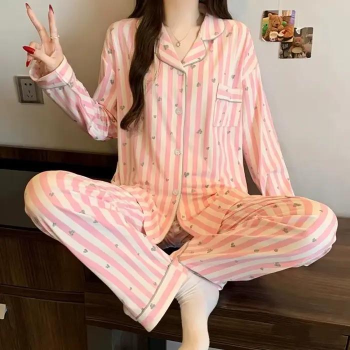 Ensemble de pyjama de luxe français à imprimé léopard pour femme, vêtements de nuit doux à manches longues, tenue décontractée vintage, nouvelle collection printemps