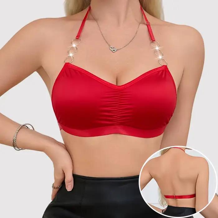 1 pièce Bralette rouge pour femme avec anneaux métalliques