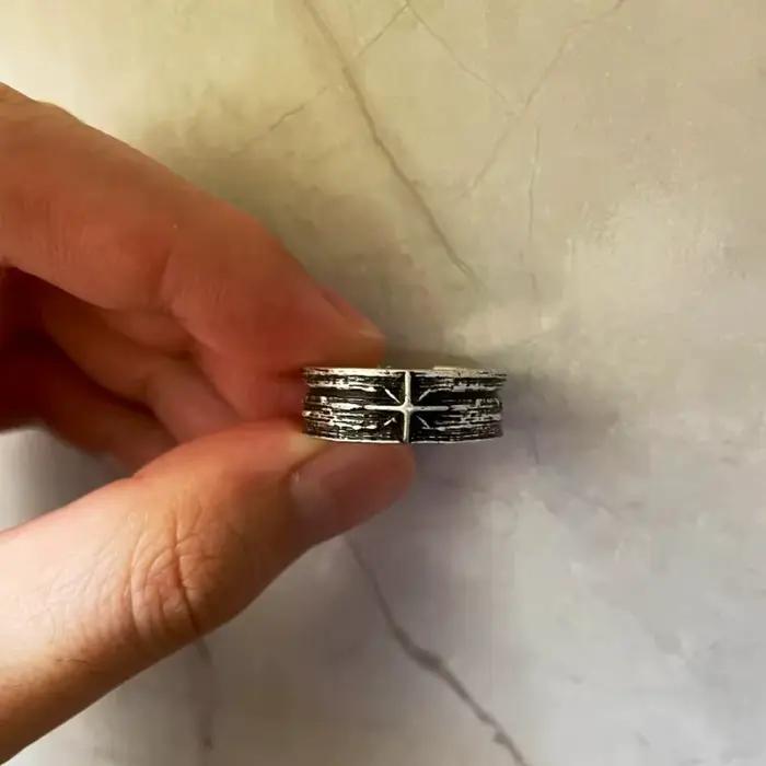 Bague ouverte réglable unisexe style punk gothique argenté étoilé, bijou artisanal rétro, cadeau pour hommes et femmes