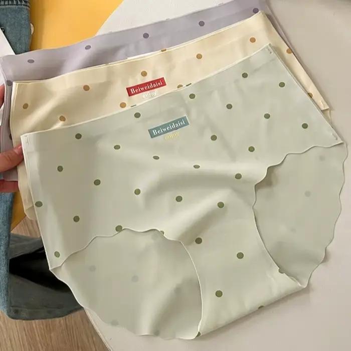 Culottes de mode en soie glacée, taille mi-haute, douces pour la peau, pour femmes, à pois, sans couture, cadeaux