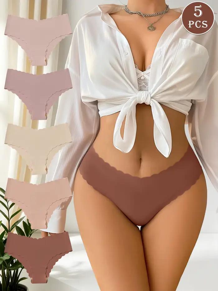 Lot de 5 Culottes Sans Coutures Effet Seconde Peau Ultra-Douces et Respirantes à Bord Festonné pour Femme