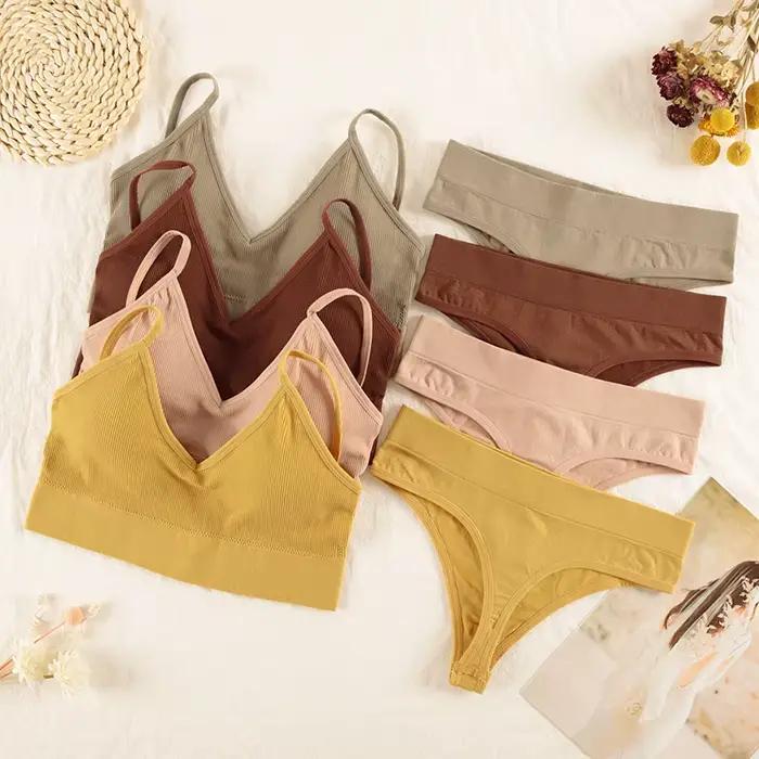 CHRLEISURE femmes ensemble de sous-vêtements sans fil Lingerie culotte soutien-gorge Sexy string sans couture débardeur haut court brassière nouveau