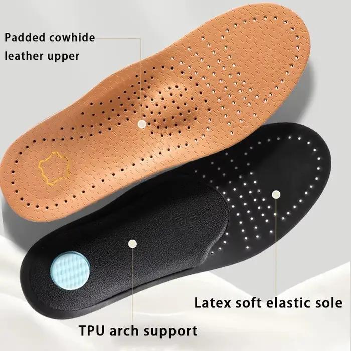 1 paire de semelles orthopédiques pour pieds plats, semelles respirantes en cuir, semelles en latex absorbant les chocs, semelle de chaussure confortable et douce