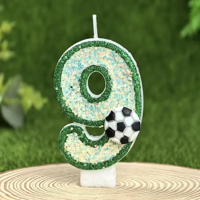 Bougies numérotées 0-9 vertes en forme de ballon de football, ensemble combinable, décoration haut de gamme pour gâteau d'anniversaire