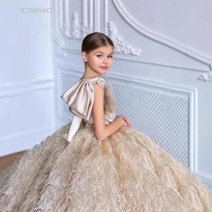Champagne enfants filles robe de soirée élégante une épaule robe pour hôte Performance bal Pageant robes de soirée formelles pour les enfants