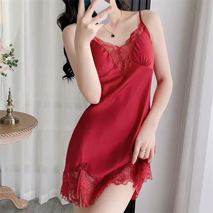 Femmes Satin chemise de nuit Sexy sans manches