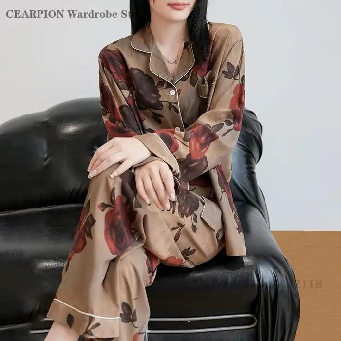Printemps automne nouveau ensemble de pyjamas rétro imprimé vêtements de maison