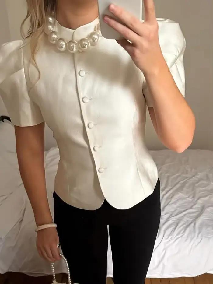 Chemise élégante à manches lanternes pour femme
