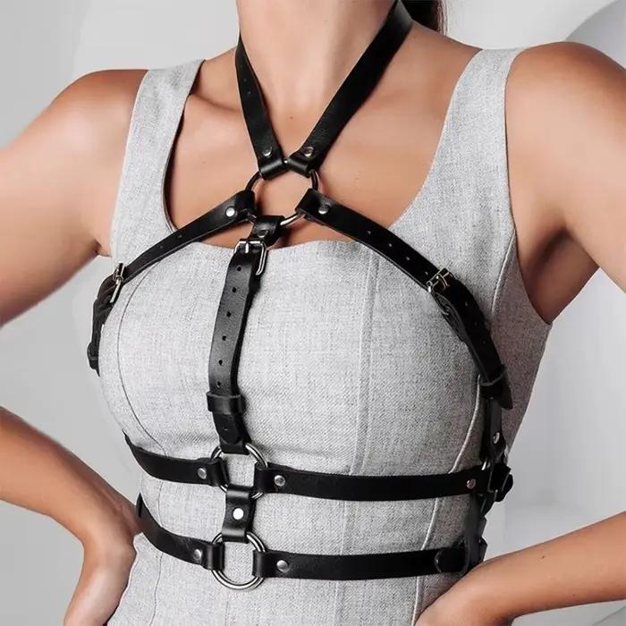 Harnais en cuir PU pour femme, ceinture de corps tendance, style gothique punk, bretelles réglables pour accessoires vestimentaires
