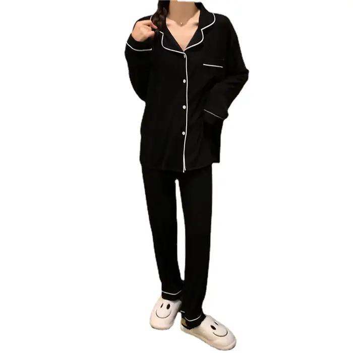 Ensemble de pyjama noir à manches longues pour femmes