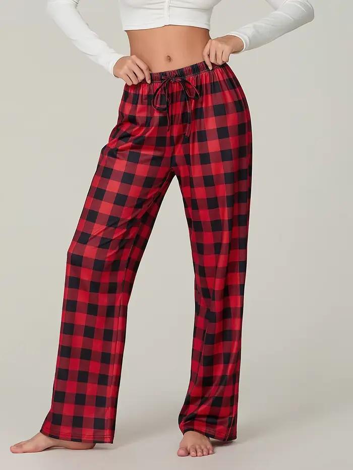 Bas de pyjama à carreaux rouges pour femmes, avec poches, cordon de serrage, pantalon de nuit, ample, extensible, vêtements de nuit