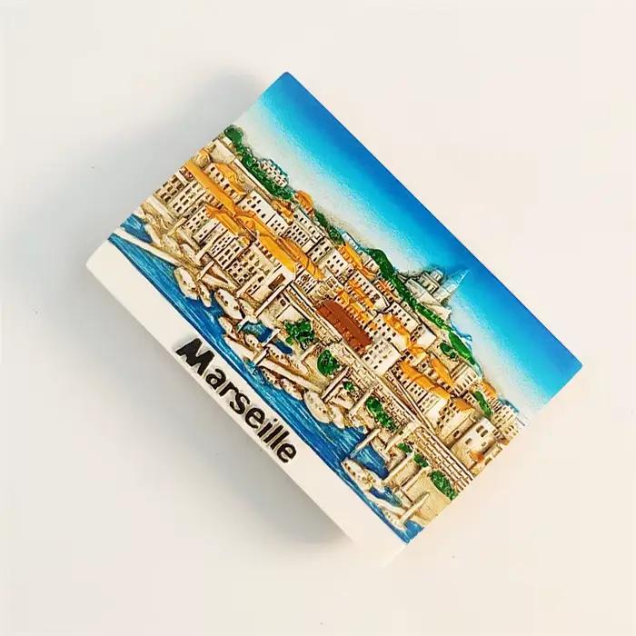 France,Mercedes ,Marseille Vieux Port,3D stéréoscopique, Souvenirs de tourisme, Peinture en résine, Décoration de la maison, Aimants de réfrigérateur