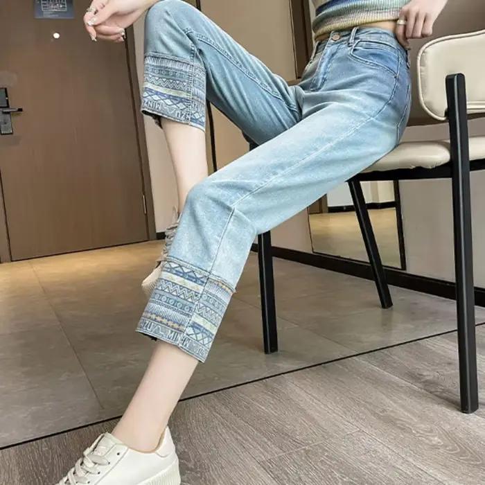 Pantalon en Dentelle Transparente avec Strass pour Femme, Capri, Jambe Droite, Jeans Fjpouvez-vous aru Z Emo, Basics Aesthetic A