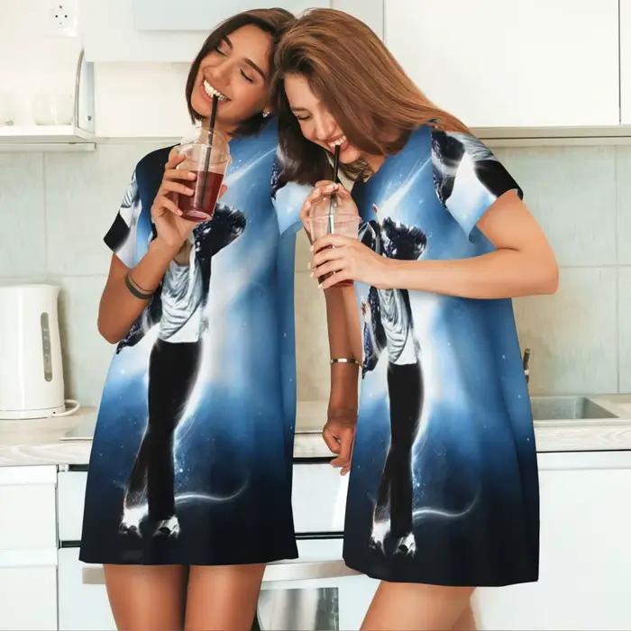 Chemise de nuit personnalisée à manches courtes pour femmes, avec motif de musiciens, chanteurs et danseurs de Michael Jackson, pour dormir