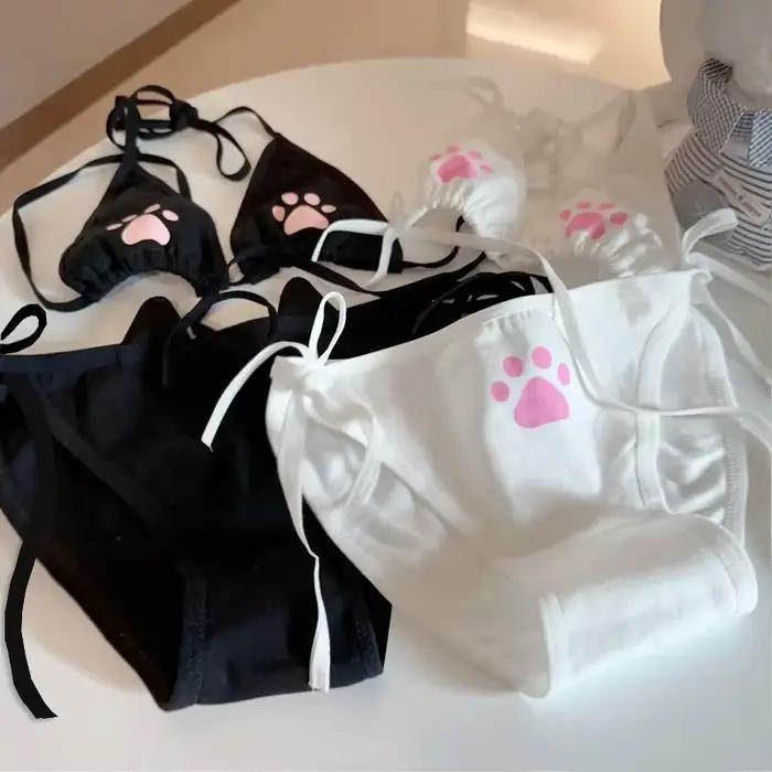 Lingeries Sexy à lacets Lolita ensemble de sous-vêtements pour femmes Kawaii griffe de chat