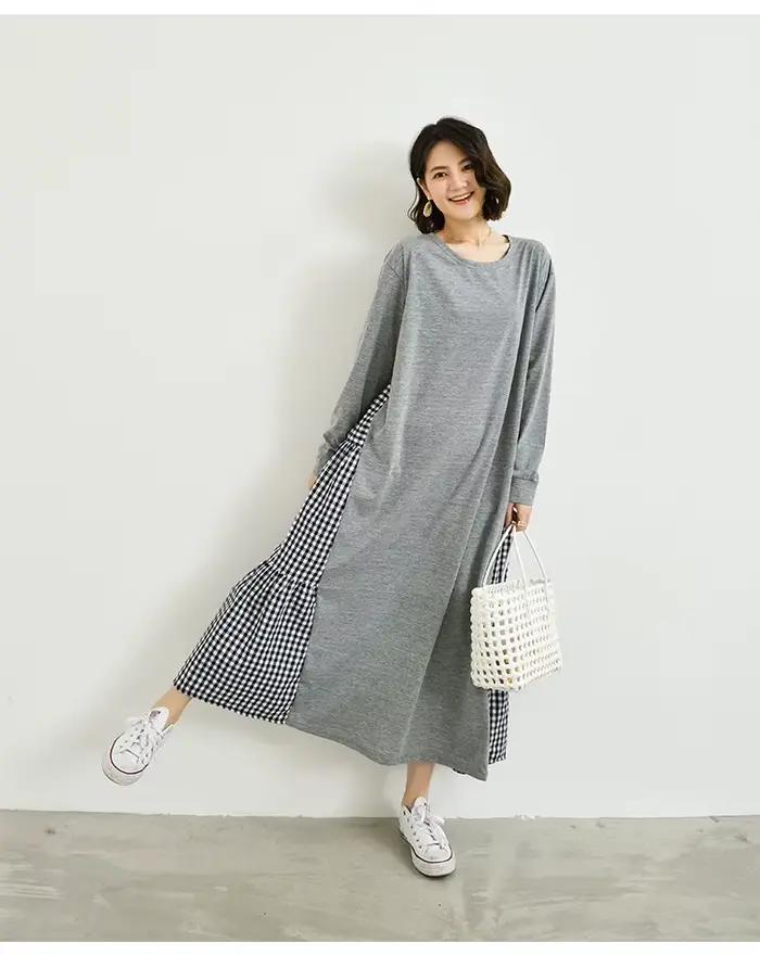 Fdfklak-Chemise de nuit en coton à carreaux pour femmes, manches longues, robe de nuit de printemps, vêtements de nuit à la mode, nouveau