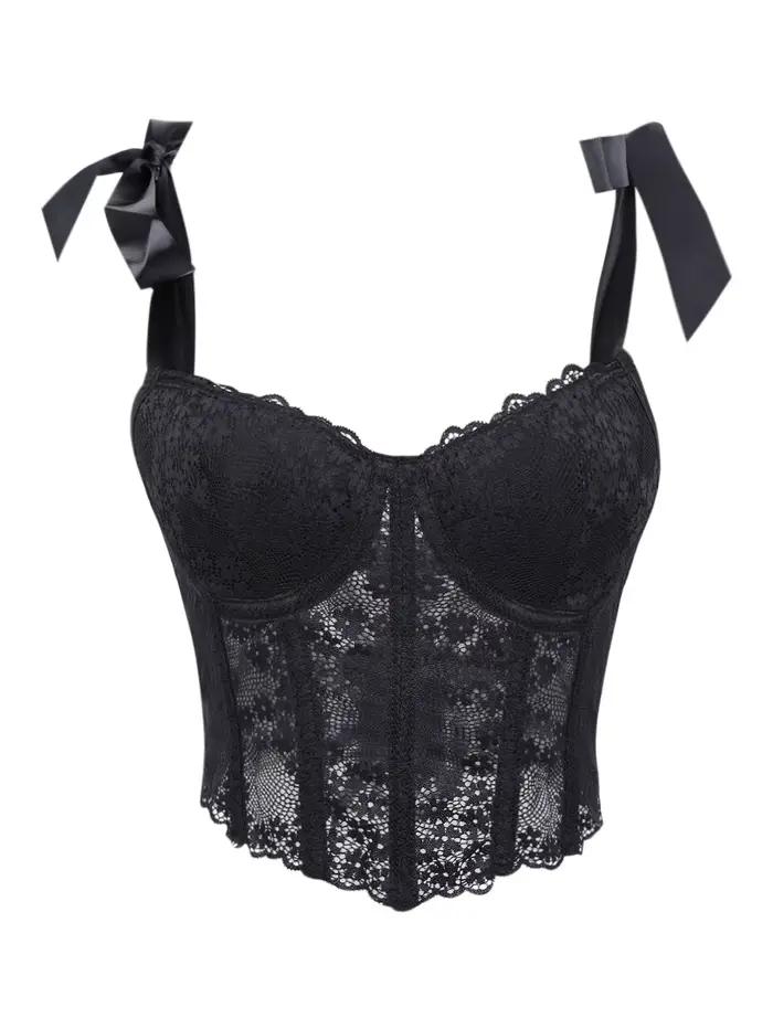 Corset en dentelle transparente à baleines pour femme