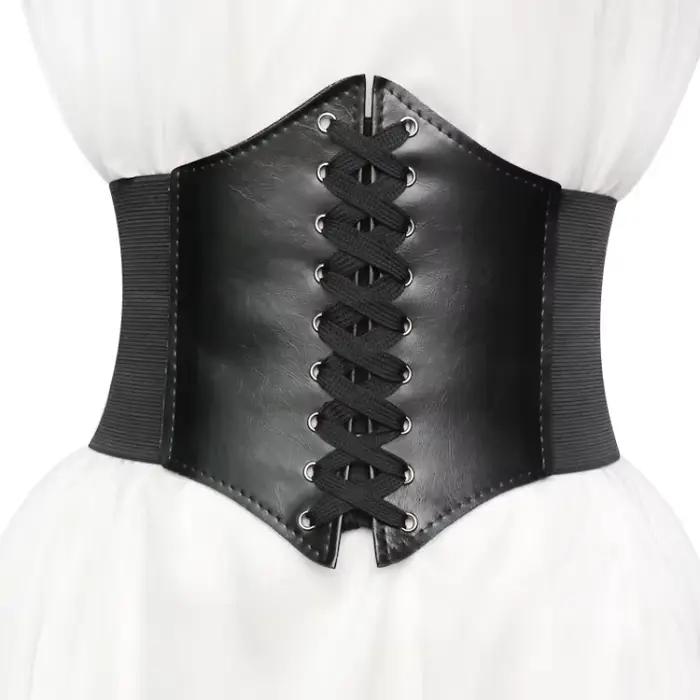 Corsets pour femmes large ceinture gothique minceur gaine ventre plat blanc Corset élastique taille haute Faux cuir noir ceintures Korsett