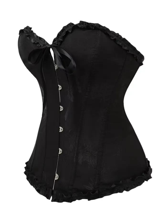 Corset élégant noir en jacquard avec volants
