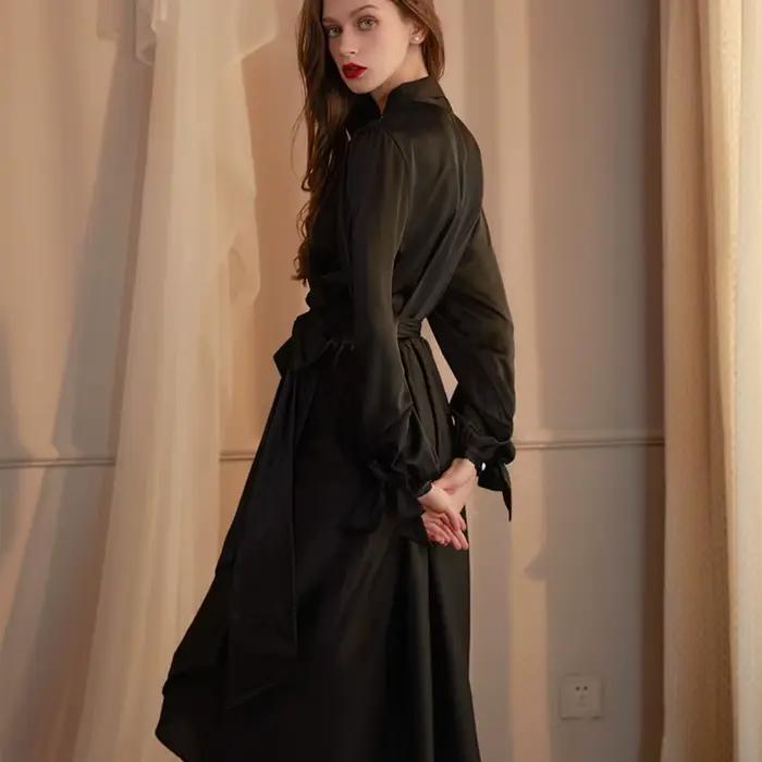 Dame à manches longues Robe chemise de nuit Sexy vêtements de détente mariée Kimono peignoir
