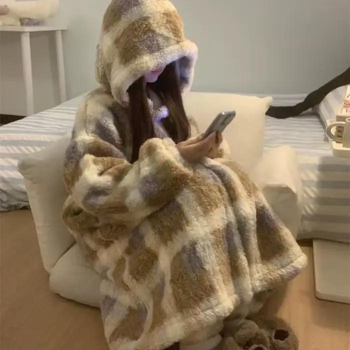 Ensemble pyjama d'hiver pour femme, pyjama chaud d'hiver, vêtements de maison à la mode, pyjama mignon et doux