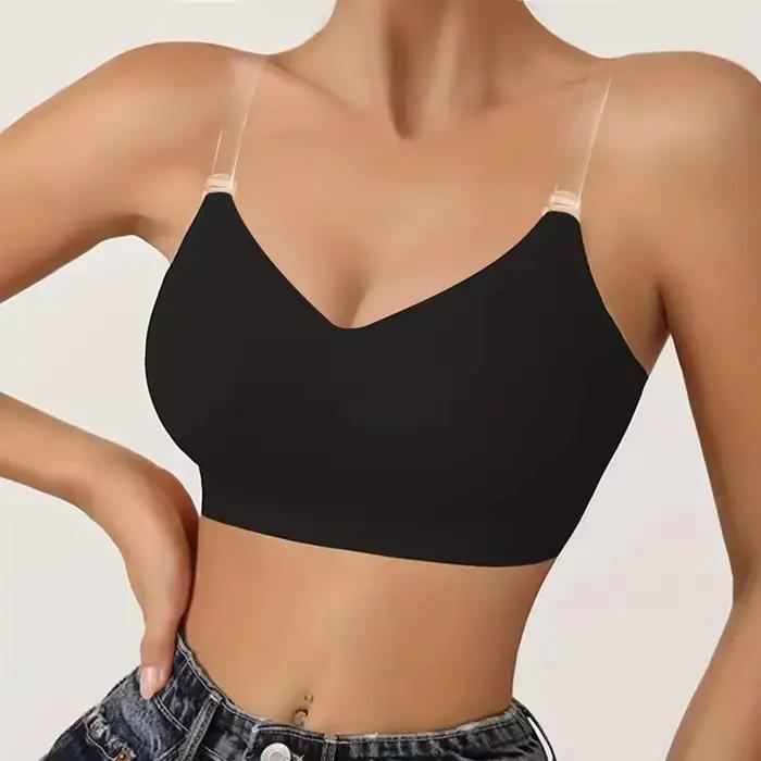 Soutien-gorge dos nu sans doublure avec bretelles transparentes pour femmes