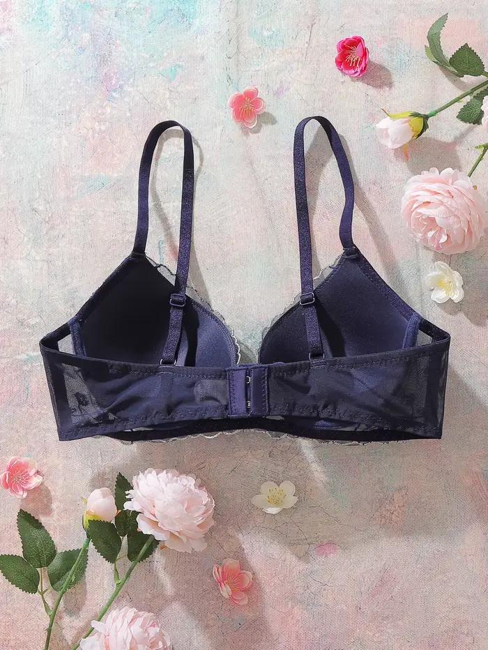 Soutien-gorge brodé floral en dentelle et résille avec armatures pour femmes, confortable et élégant pour toutes les occasions