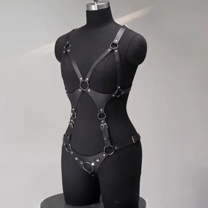 Harnais en cuir complet pour femmes, tenue quotidienne, harnais de corps, Lingerie BDSM, tenue Rave, harnais de Bondage, ensemble de Lingerie BDSM pour tout le corps