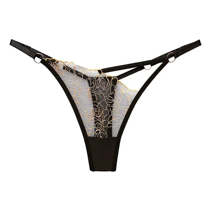 Sexy dentelle broderie tongs femmes G cordes culottes maille transparente sous-vêtements dames slips taille réglable Culotte Femme