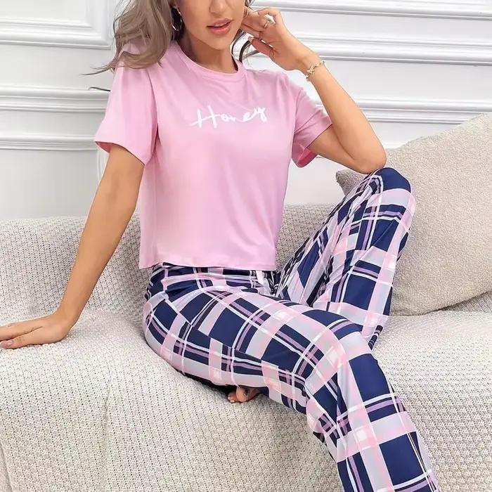 Ensemble de pyjama 2 pièces à imprimé lettre pour femme